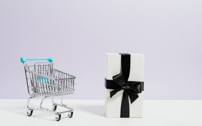 Rapped gift with small cart.